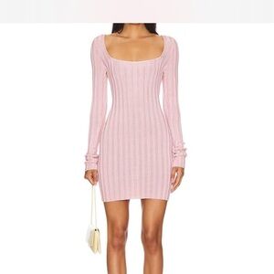Guizio Slinky Rib Mini Dress in Cotton Candy